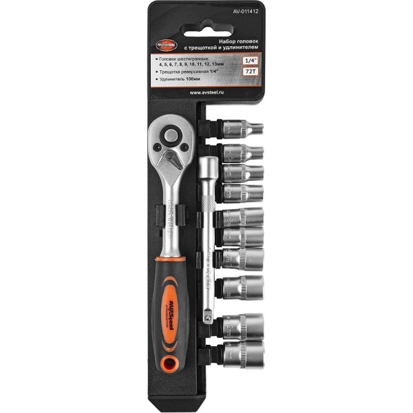Набор головок с трещоткой AV Steel 12 предметов 1/4"  AV-011412
