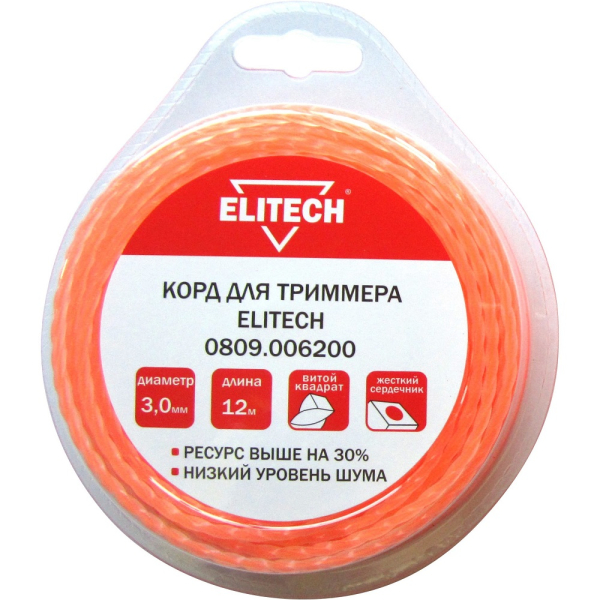 Леска ELITECH 3,0*12 м би-материал (витой квадрат)
