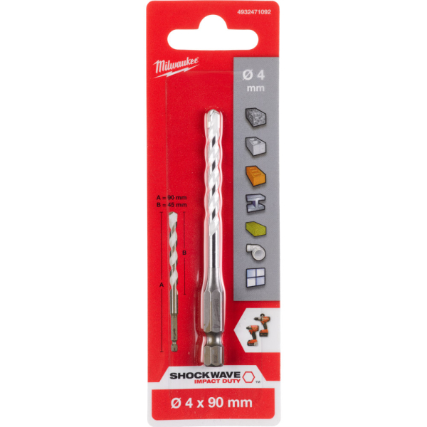 Сверло Milwaukee HEX GEN II по мультиматериалам 4x90