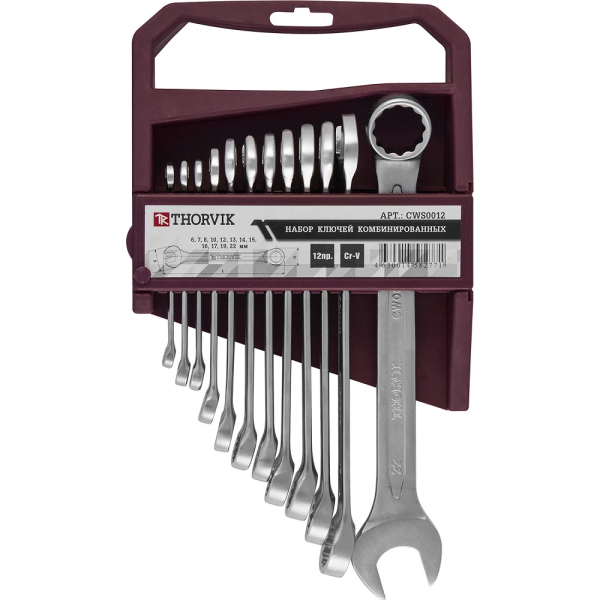 Набор ключей THORVIK гаечных комбинированных на держателе, 6-22 мм, 12 предметов   CWS0012
