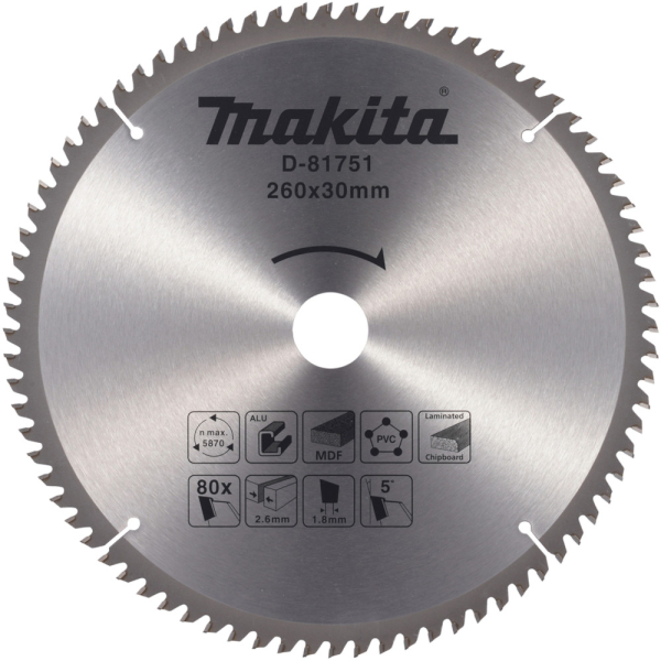 Диск п/п Makita 260*30*2.6/1.8*80T   (D-81751) универсальный