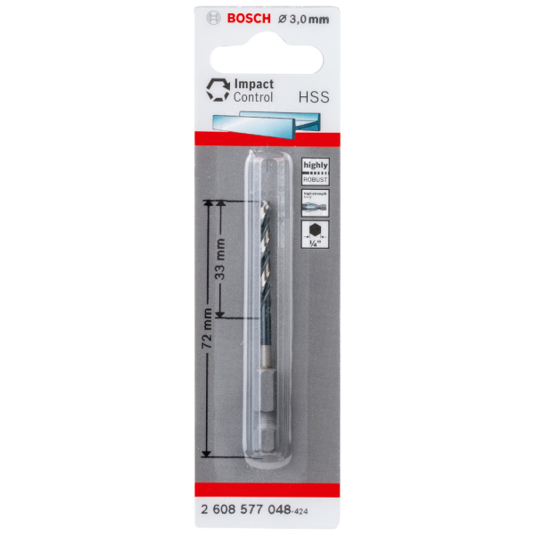 Сверло BOSCH Impact Control с шестигранным хвостовиком 3 мм     2.608.577.048