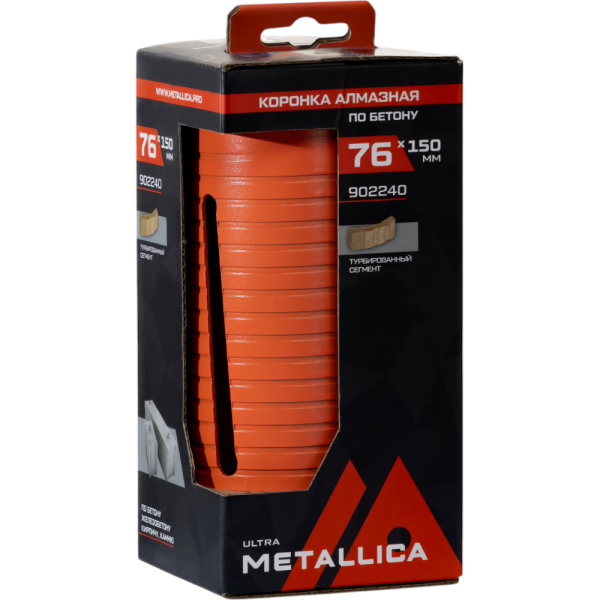 Коронка алмазная сегментная удлин.METALLICA Ultra 76x150 мм,М16,без хвостовика,по бетону   902240