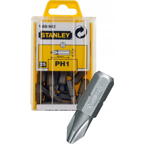 Вставка STANLEY с шестигр. хвостовиком 1/4" 1х25мм Phillips (упак. 25 шт.)   1-68-942