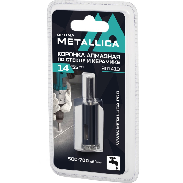 Коронка алмазная METALLICA Optima 14x55 мм по стеклу,плитке,1 шт в блистере   901410