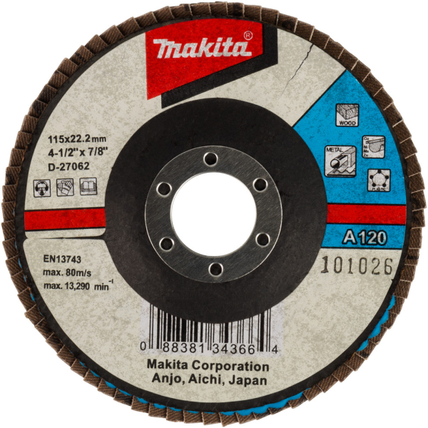 Диск лепестковый Makita 115x22мм К120 для неровной поверхности   D-27062