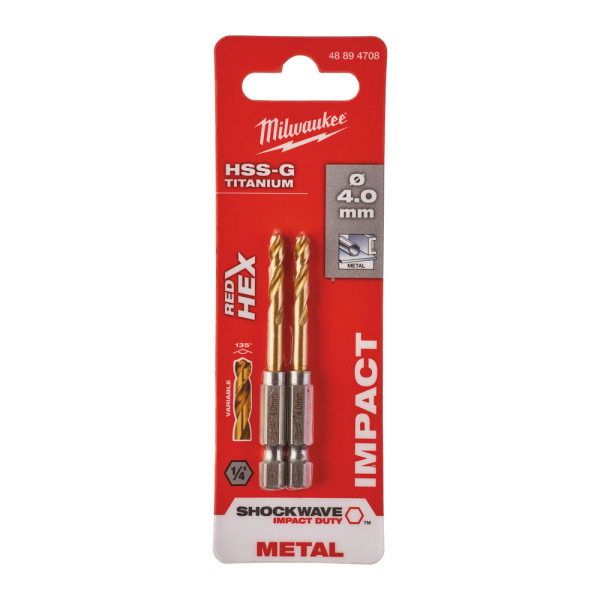 Сверло Milwaukee RedHEX HSS-G TiN по металлу 4.0 мм 2 шт