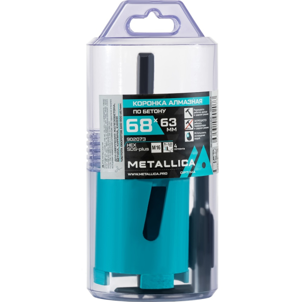 Коронка алмазная METALLICA Optima 68x63 мм,М16,с хвостовиками HEX,SDS-plus,по бетону,в тубе  902073