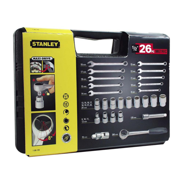 Набор торцевых головок 1/2"и комбинированных ключей STANLEY 26 шт.     1-89-105