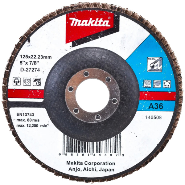 Диск лепестковый Makita 125x22мм К36 для ровной поверхности   D-27274