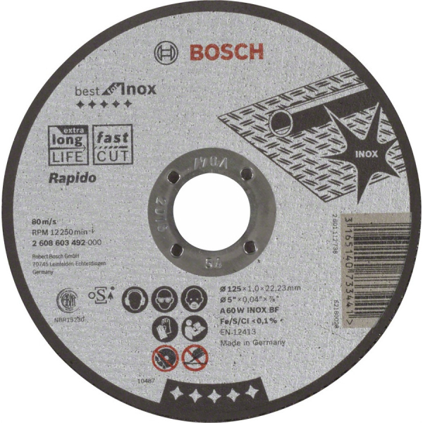 Диск абразивный BOSCH 125*22*1,0 нержавейка     2.608.603.492