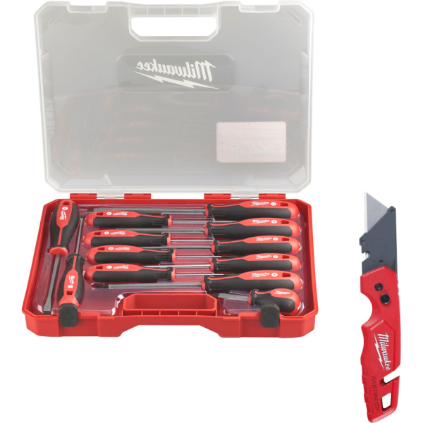 Набор Milwaukee: Набор отверток магнитных с трехгранной рукояткой 12 шт+Нож Fastback складной