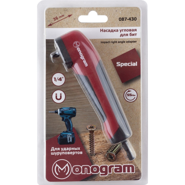 Насадка угловая MONOGRAM ударная для бит 1/4"   087-430