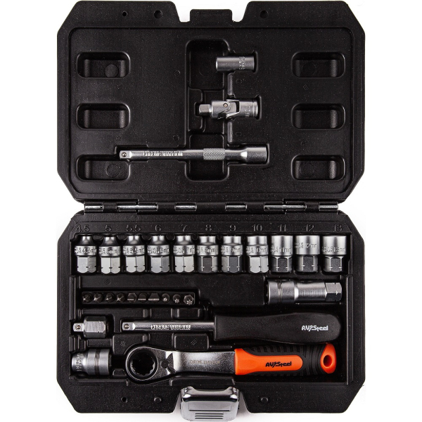 Набор проходных головок AV Steel 29 предметов 1/4"  AV-011029