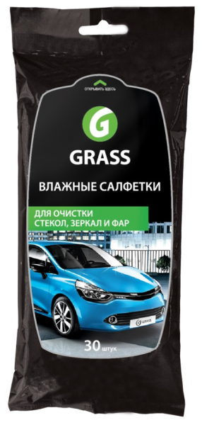 Салфетки влажные GRASS для очистки стекол, зеркал и фар   IT-0313