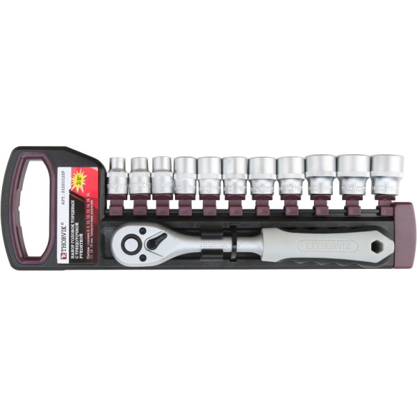 Набор торцевых головок THORVIK с трещоточной рукояткой 3/8"DR, 8-19 мм, 12 предметов   S12S1112SP