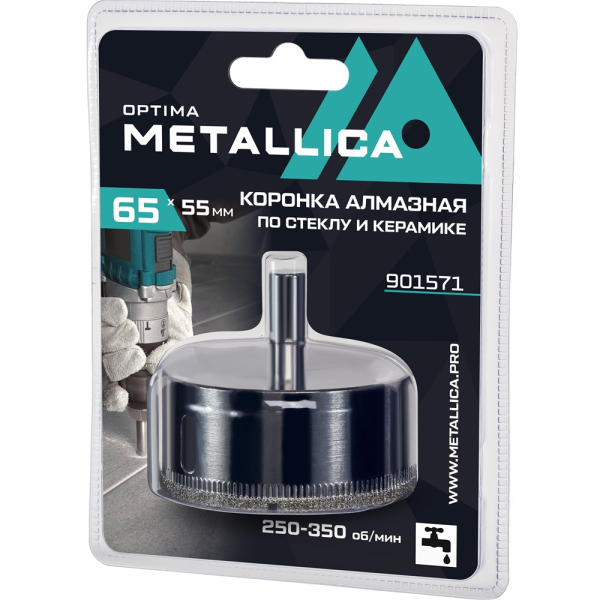 Коронка алмазная METALLICA Optima 65x55 мм по стеклу,плитке,1 шт в блистере   901571