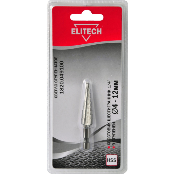 Сверло ступенчатое ELITECH 9 ступеней 4-12мм