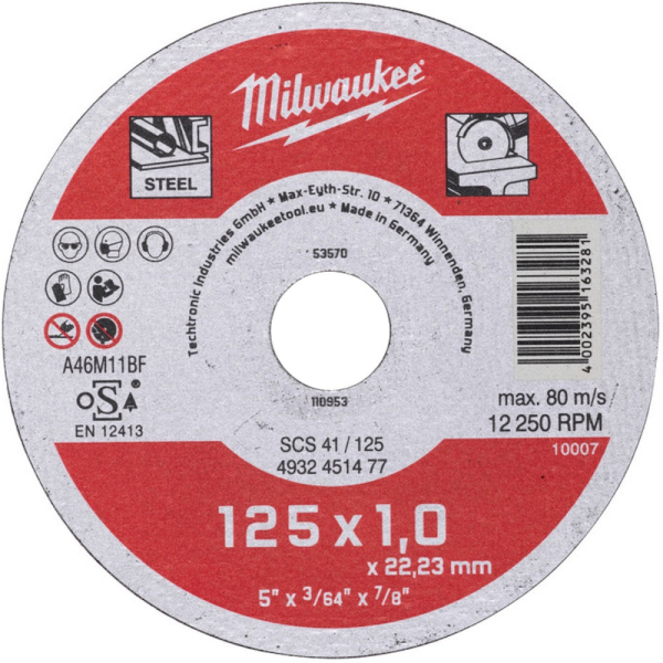 Диск абразивный Milwaukee 125*1,0*22,2  металл