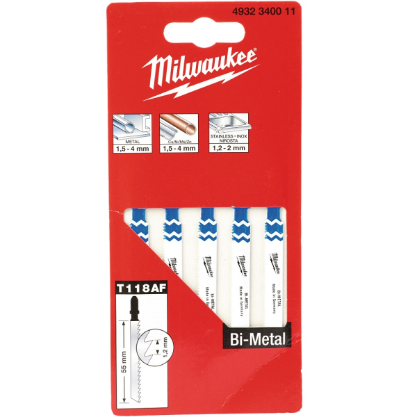 Пилочки Milwaukee для лобзика T118AF Bi-Metal 55 мм 5 шт