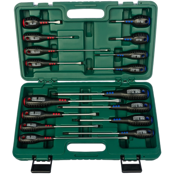 Набор отвёрток JONNESWAY стержневых FULL STAR 16 предметов   D04PP16S