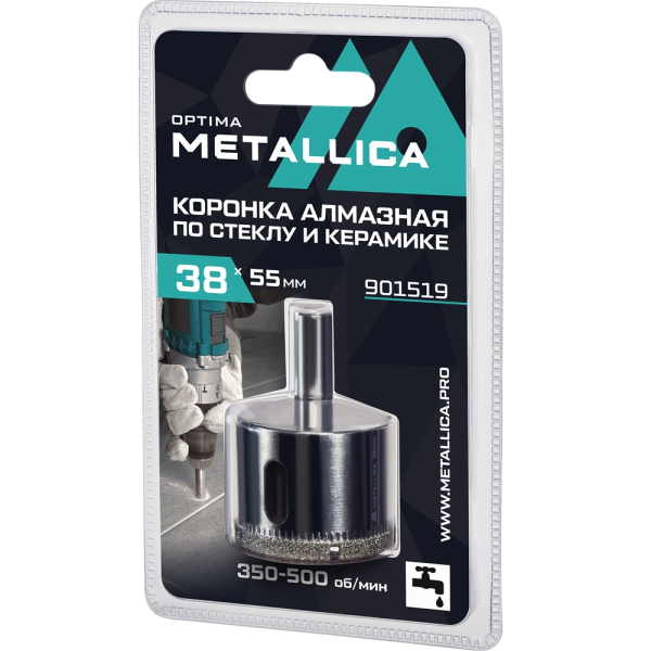 Коронка алмазная METALLICA Optima 38x55 мм по стеклу,плитке,1 шт в блистере   901519