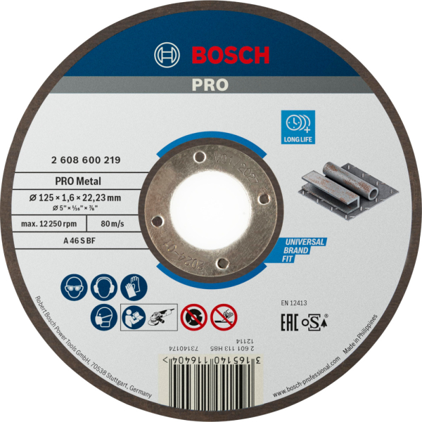 Диск абразивный BOSCH 125*22*1,6 металл     2.608.600.219