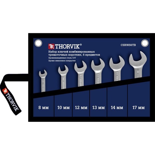 Набор ключей THORVIK гаечных комбинированных трещоточных в сумке, 8-17 мм, 6 предметов   CSRWS6TB