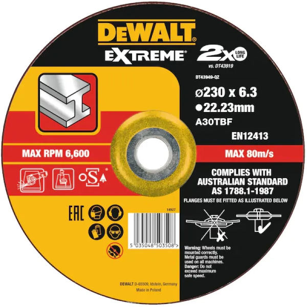 Диск абразивный DEWALT EXTREME 230*6,3*22,23 металл DT 43949