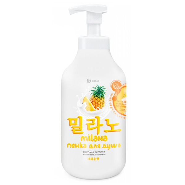 Гель-пенка для душа GRASS "Milana" с экстрактом ананаса и молочными протеинами 750мл   125465   