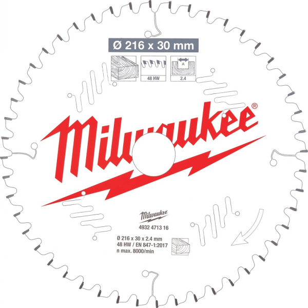 Диск п/п Milwaukee 216*30*48 мм  дерево