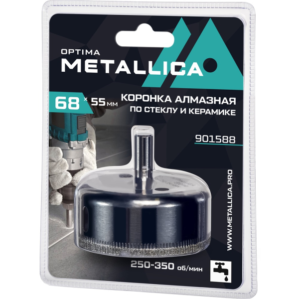 Коронка алмазная METALLICA Optima 68x55 мм по стеклу,плитке,1 шт в блистере   901588