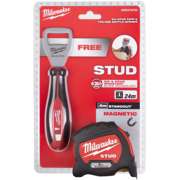 Рулетка Milwaukee PREMIUM магнитная STUD GEN II 5м*33мм + открывалка