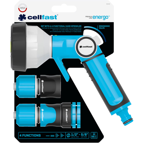 Пистолет для полива CELLFAST ERGOLINE 4-х функциональный 1/2" + набор