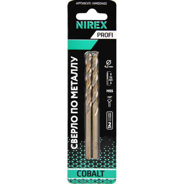 Сверло NIREX Profi по металлу Cobalt 4,2*75 мм NMD0402 (2шт в упак)
