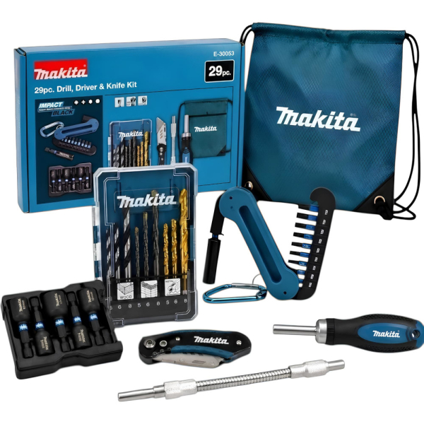 Набор сверл и бит Makita с трещоткой и ножом 29 предметов   E-30053
