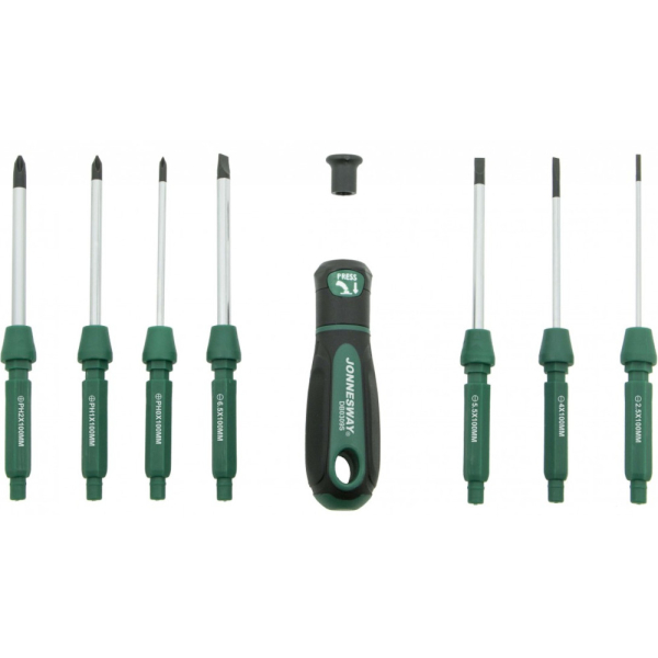 Отвертка JONNESWAY со сменными стрежнями в наборе 9 предметов