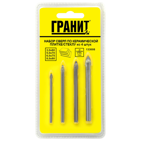 Набор сверл ГРАНИТ по плитке из 4 штук