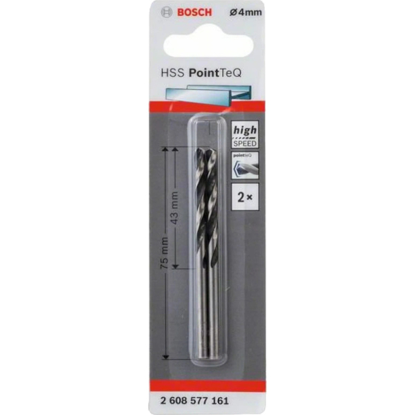 Сверло BOSCH PointTeQ 4.0*43 по металлу спиральное 2шт     2.608.577.161