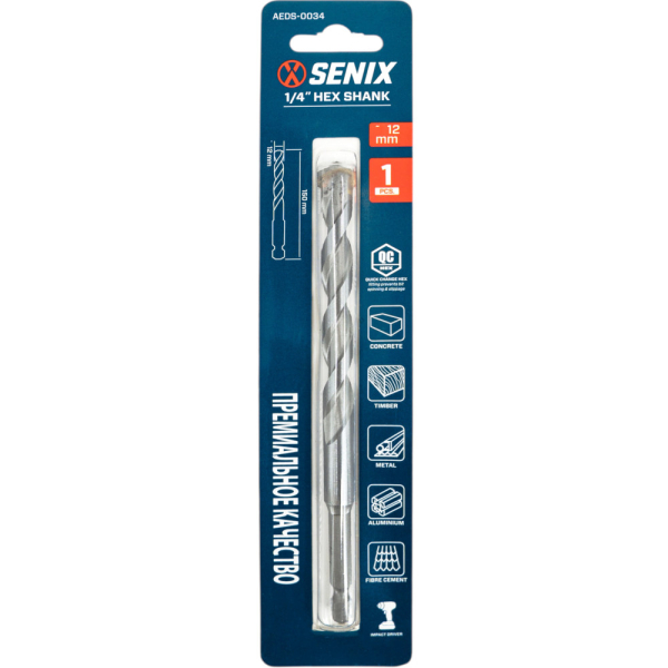 Сверло SENIX 12*150 мм универсальное   AEDS-0034