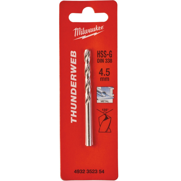 Сверло Milwaukee HSS-G THUNDERWEB по металлу 4.5x80 мм