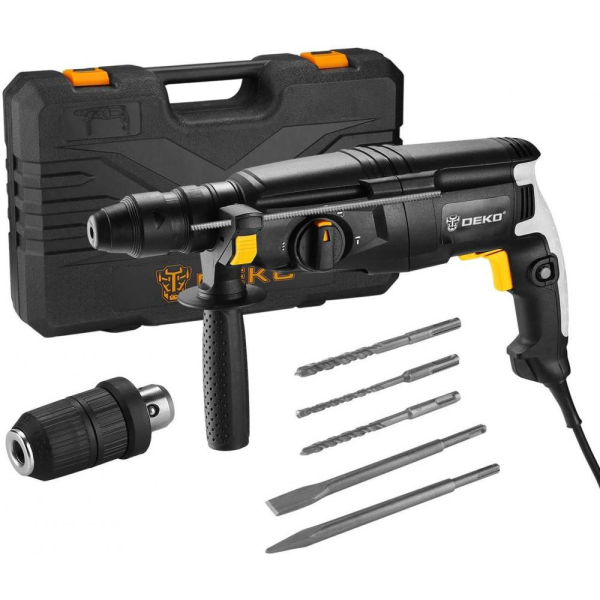 Перфоратор DEKO DKH 1100W в кейсе + набор из 5 буров SDS+ и патрон   063-4159 