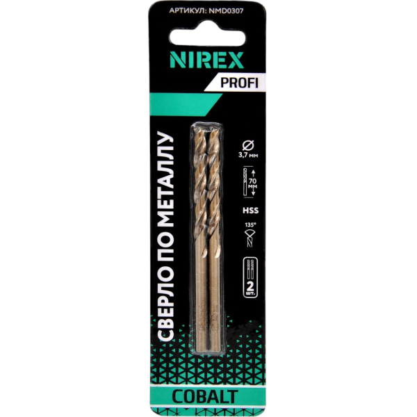 Сверло NIREX Profi по металлу Cobalt 3,7*70 мм NMD0307 (2шт в упак)