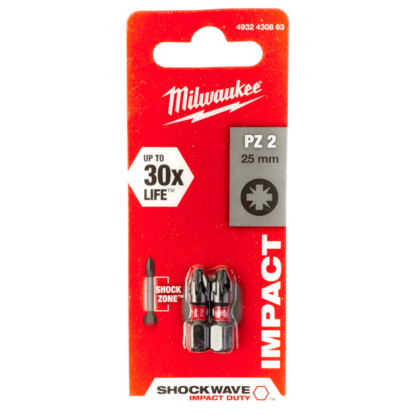 Набор бит Milwaukee SHOCKWAVE PZ2 25мм из 2 штук