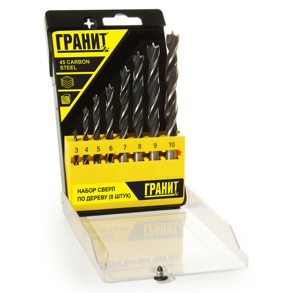 Набор сверл ГРАНИТ по дереву из 8 штук