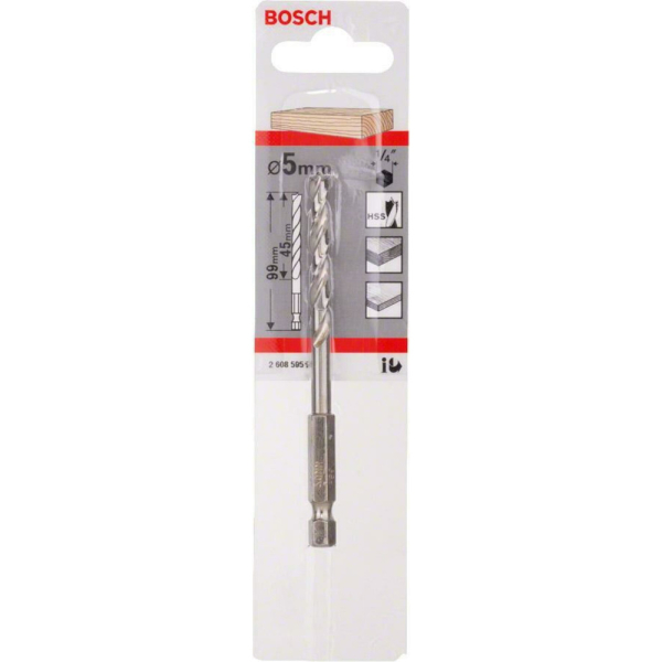 Сверло BOSCH HEX 1/4" 5*52 по дереву спиральное     2.608.595.521
