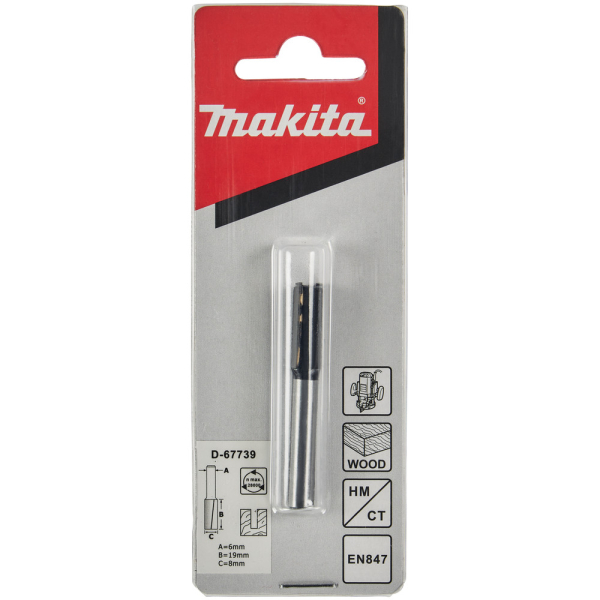 Фреза Makita пазовая с 2 кромками 8*19*6*51*2Т      D-67739