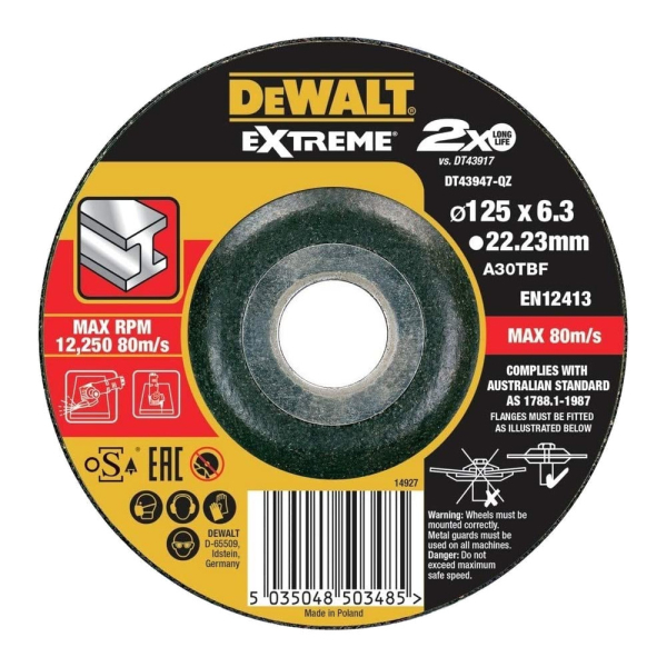 Диск абразивный DEWALT EXTREME 125*6,3*22.23 металл DT 43947