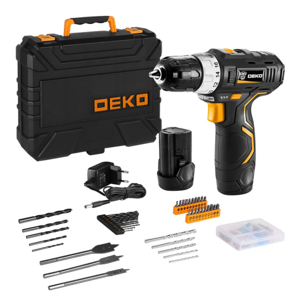 Дрель аккумуляторная DEKO GCD12DU3 SET5 Li-I в кейсе + набор инструментов 92 шт   063-4148