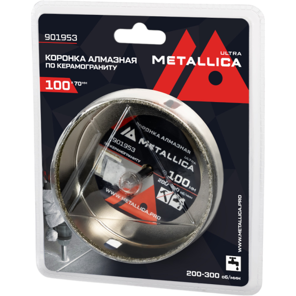 Коронка алмазная METALLICA Ultra 100х70 мм с сверлом по керамограниту,плитке в блистере   901953